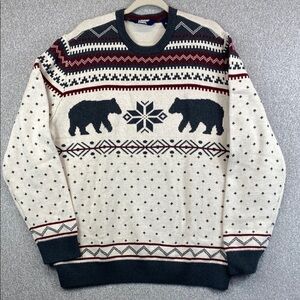 Lands End fair isle polar bear sweater alpine Nordic lodge cotton Apres ski
